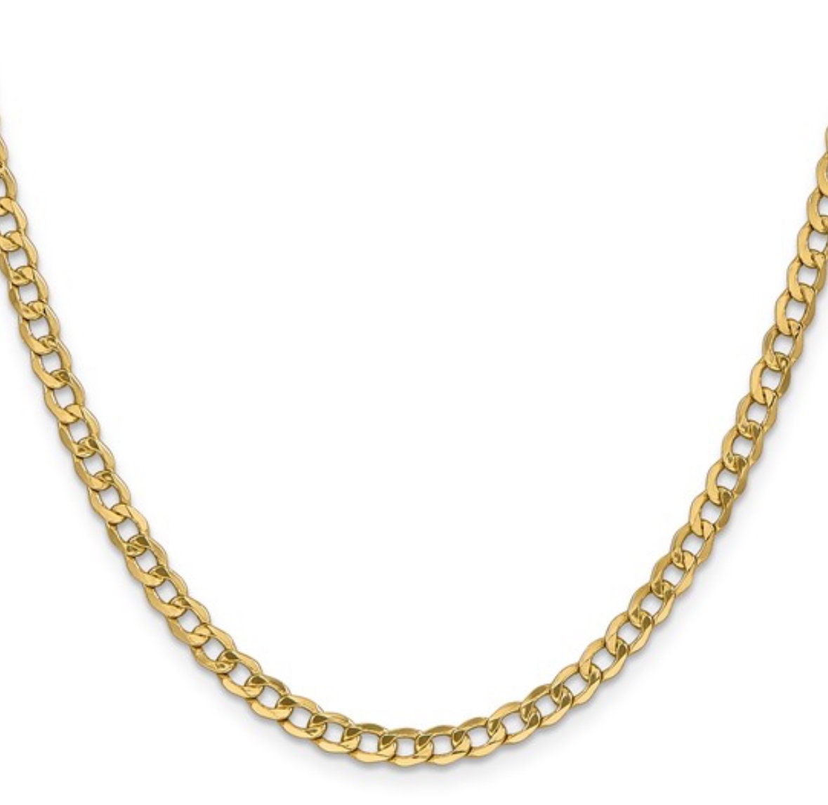 10k Semi solid curb chain Gold Necklace 2.2 mm width