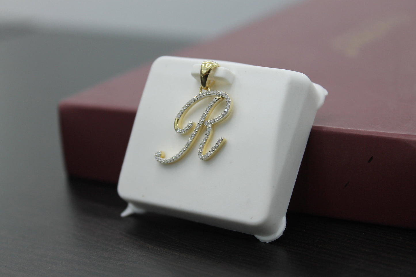 Real Diamond Gold Initial Charm Yellow 10karat Pendant Letter Alphabet Solid A-Z Real initial R curisve pendant