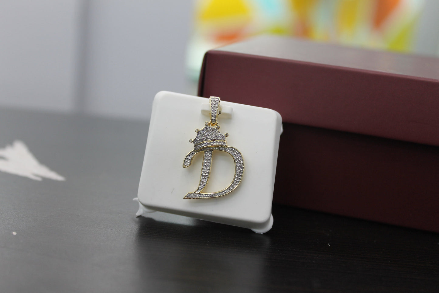 Real 10k Gold Genuine Diamond Crown 3D Initial letter Alphabet D Pendant- Hip hop pendant minimalist king Crown