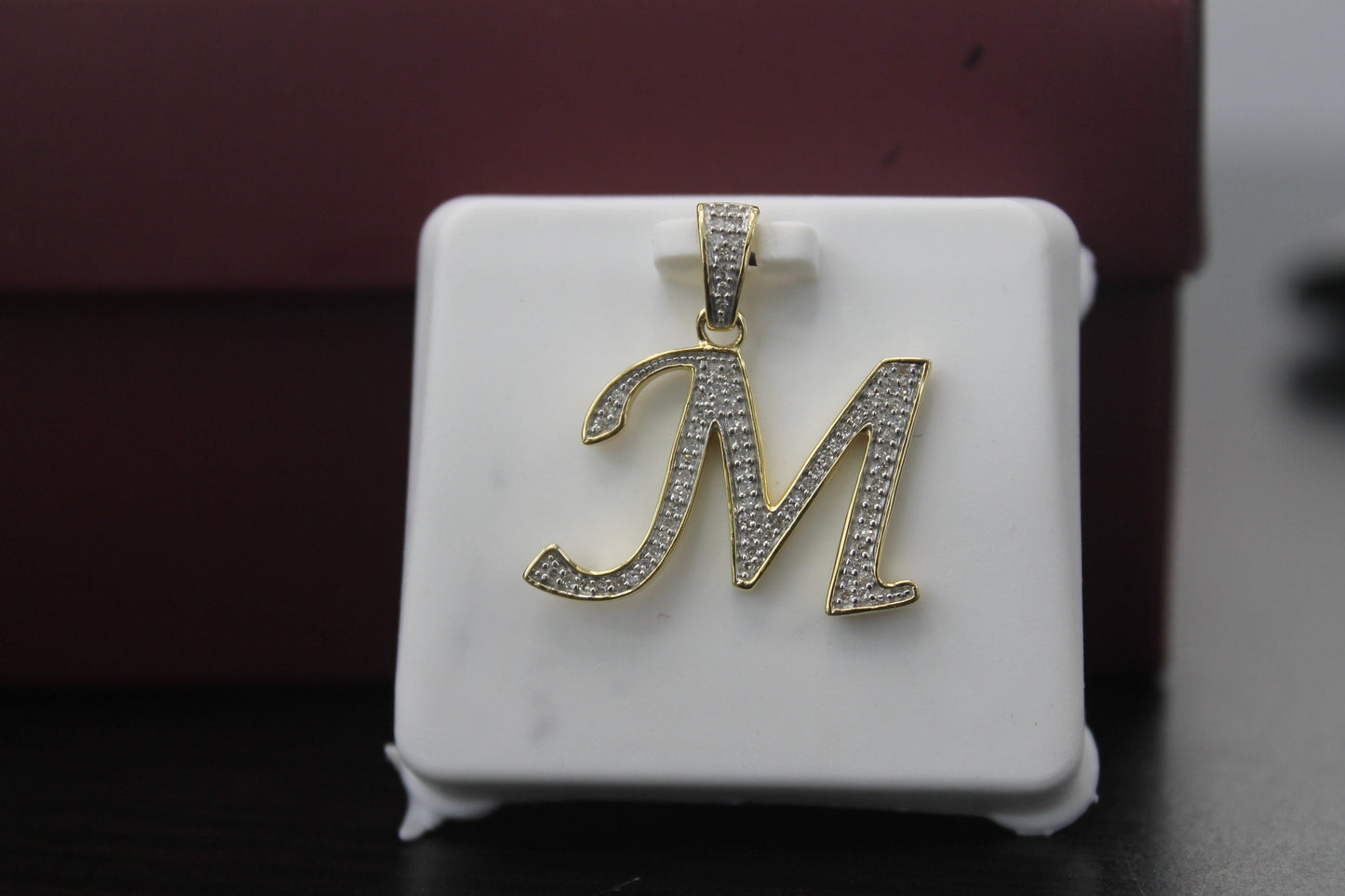 Natural Gold Initial Letter M Pendant - Alphabet Pendant, Yellow Gold, Diamond Pendant, Unisex Pendant, Hip Hop style Minimalist pendant