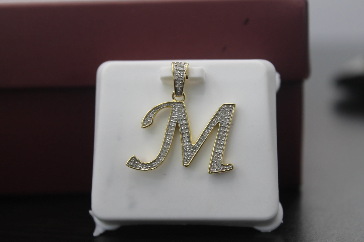 Natural Gold Initial Letter M Pendant - Alphabet Pendant, Yellow Gold, Diamond Pendant, Unisex Pendant, Hip Hop style Minimalist pendant