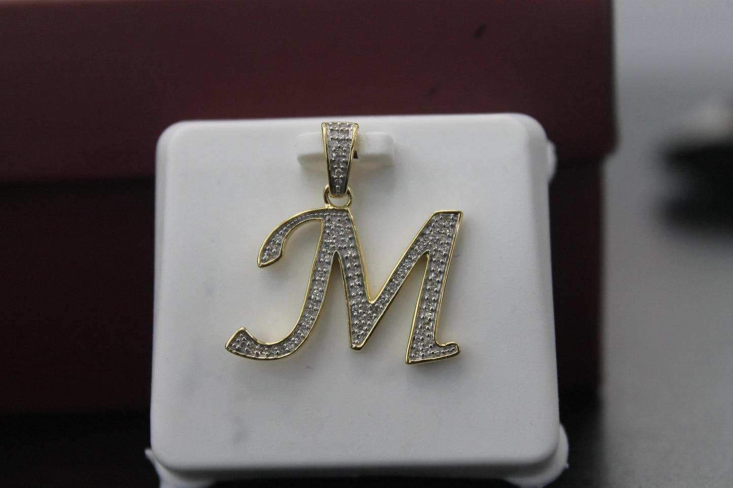 Natural Gold Initial Letter M Pendant - Alphabet Pendant, Yellow Gold, Diamond Pendant, Unisex Pendant, Hip Hop style Minimalist pendant