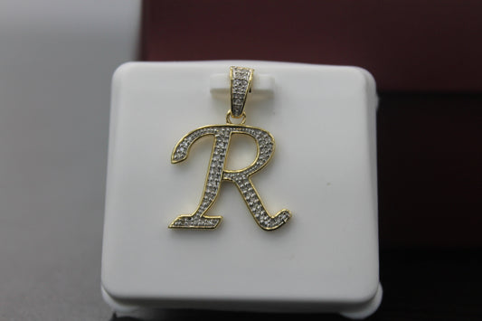 10K Rose White Yellow Gold Round Diamond A-Z Initial Letter Alphabet Pendant