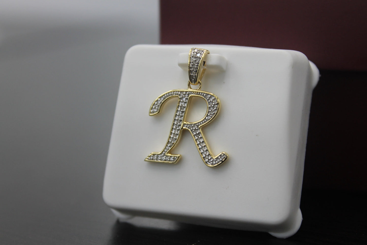 10K Rose White Yellow Gold Round Diamond A-Z Initial Letter Alphabet Pendant