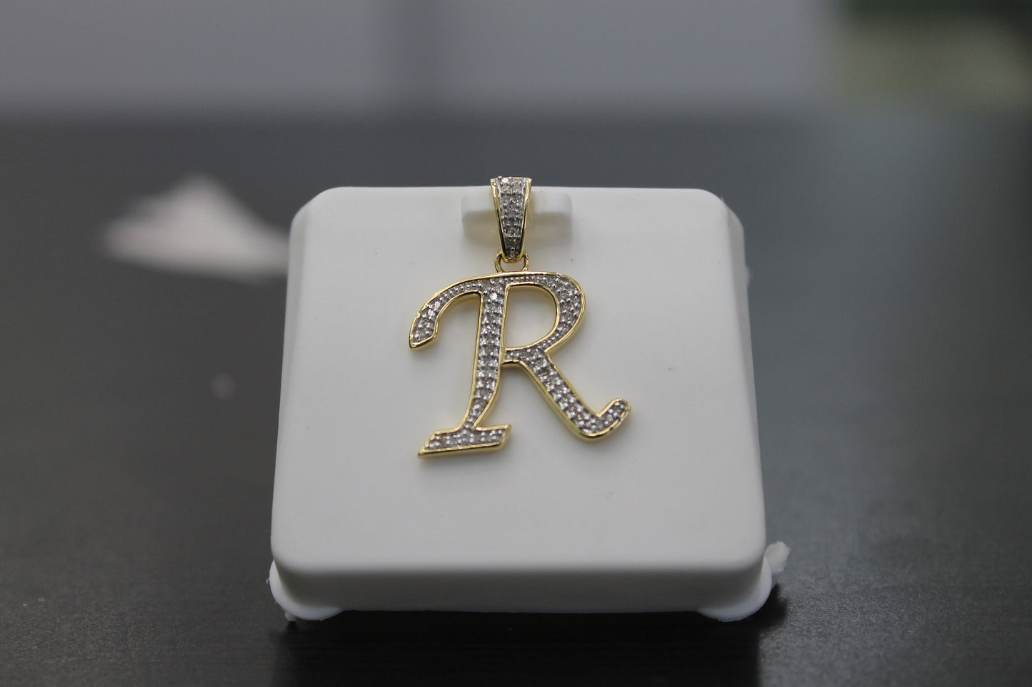 10K Rose White Yellow Gold Round Diamond A-Z Initial Letter Alphabet Pendant