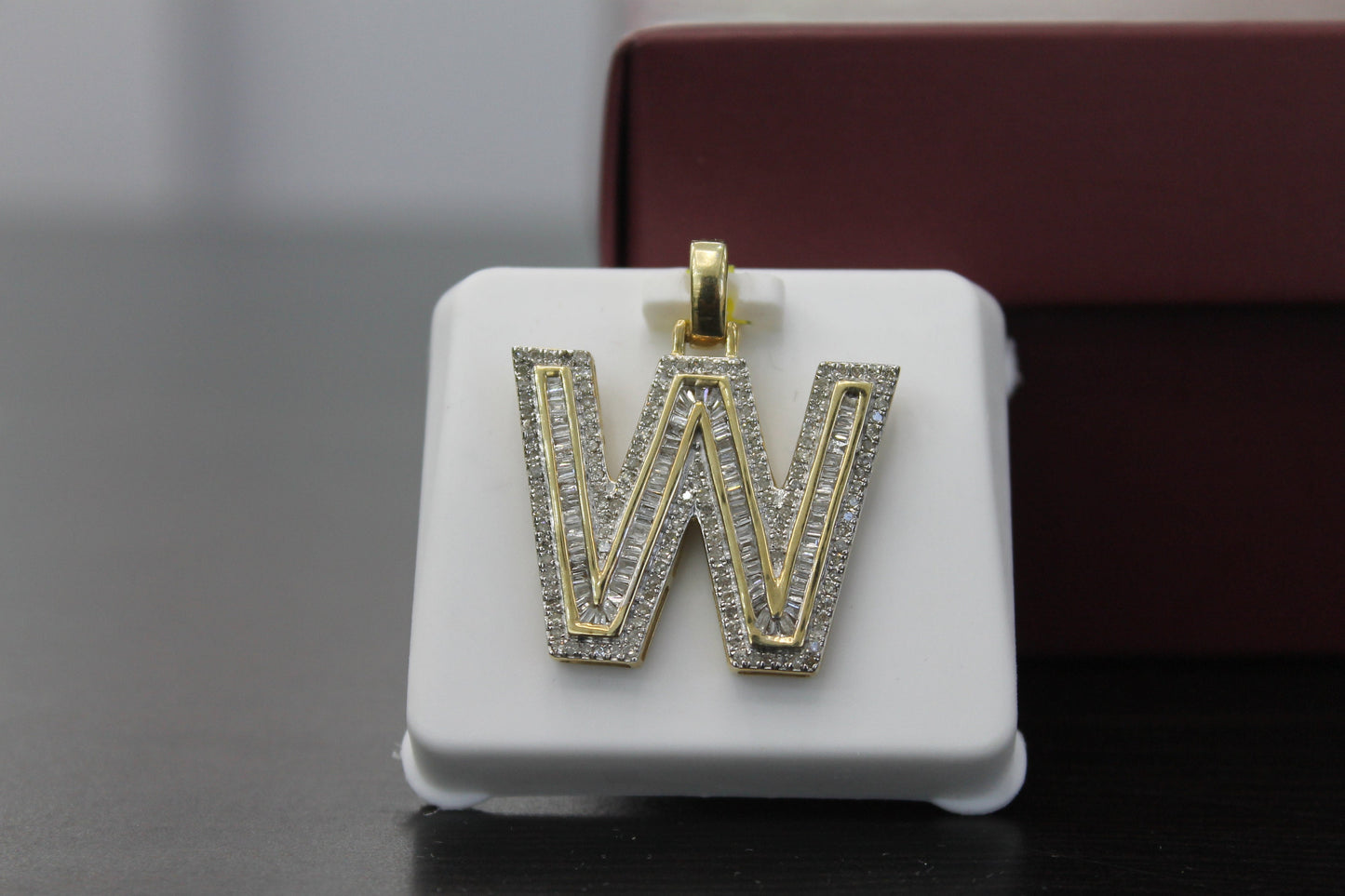 10K Gold With Natural Diamonds Initial W Pendant