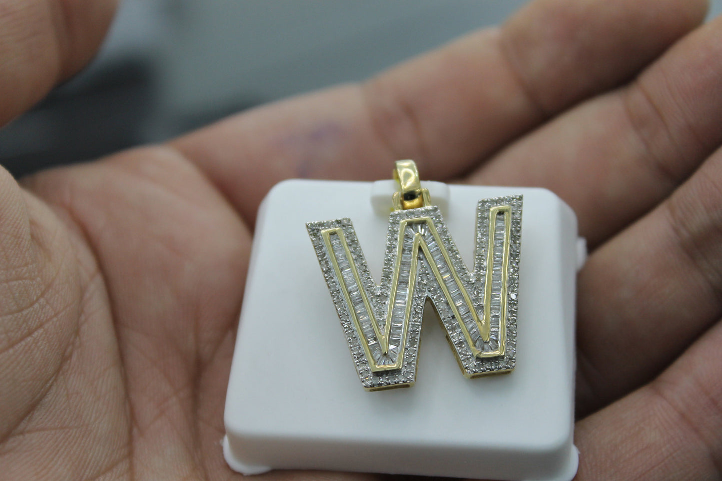 10K Gold With Natural Diamonds Initial W Pendant