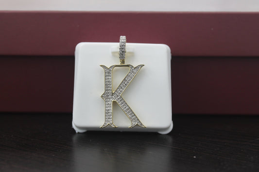 10K Gold with Natural Diamonds Initial K Pendant-Letter pendant