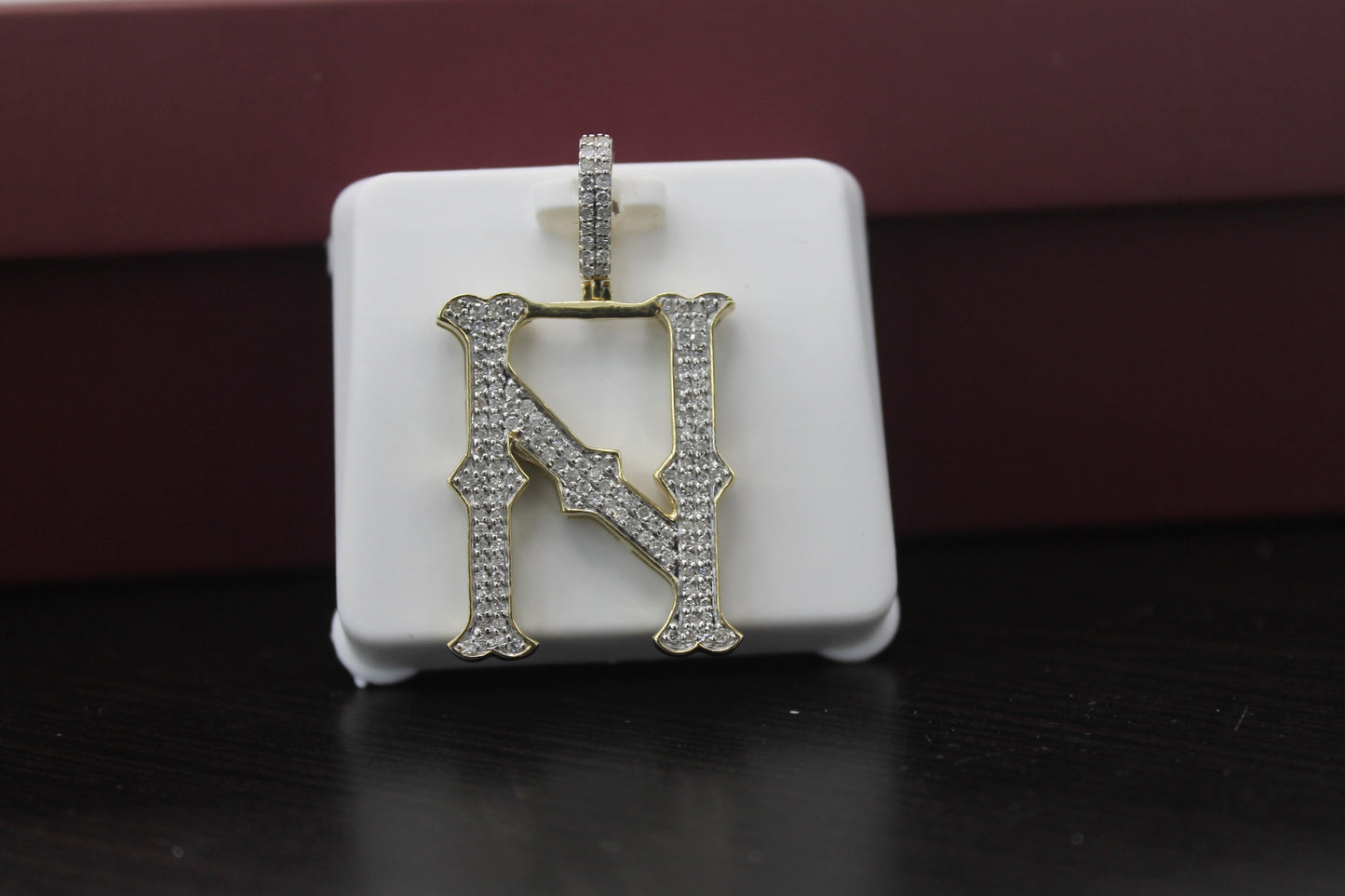 10K Gold Initial Letter N Alphabet Pendant, Yellow Gold ,Diamond Pendant, Unisex Pendant, Hip Hop style - 3D style