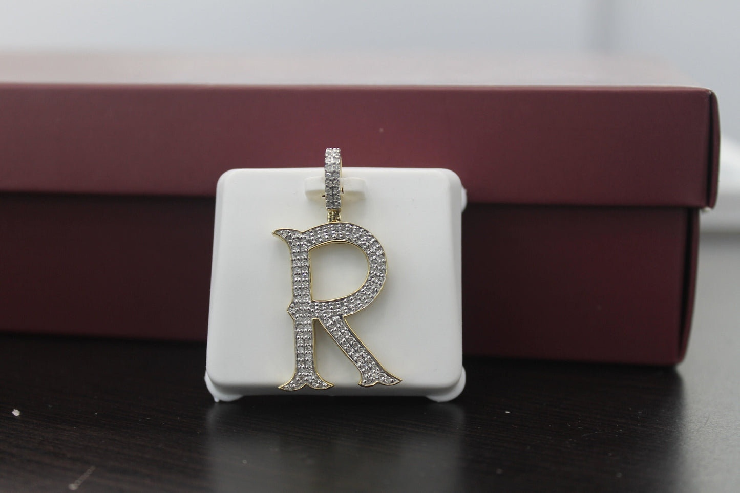 10K Gold Initial Letter R Alphabet Pendant, Yellow Gold ,Diamond Pendant, Unisex Pendant, Hip Hop style - 3D style