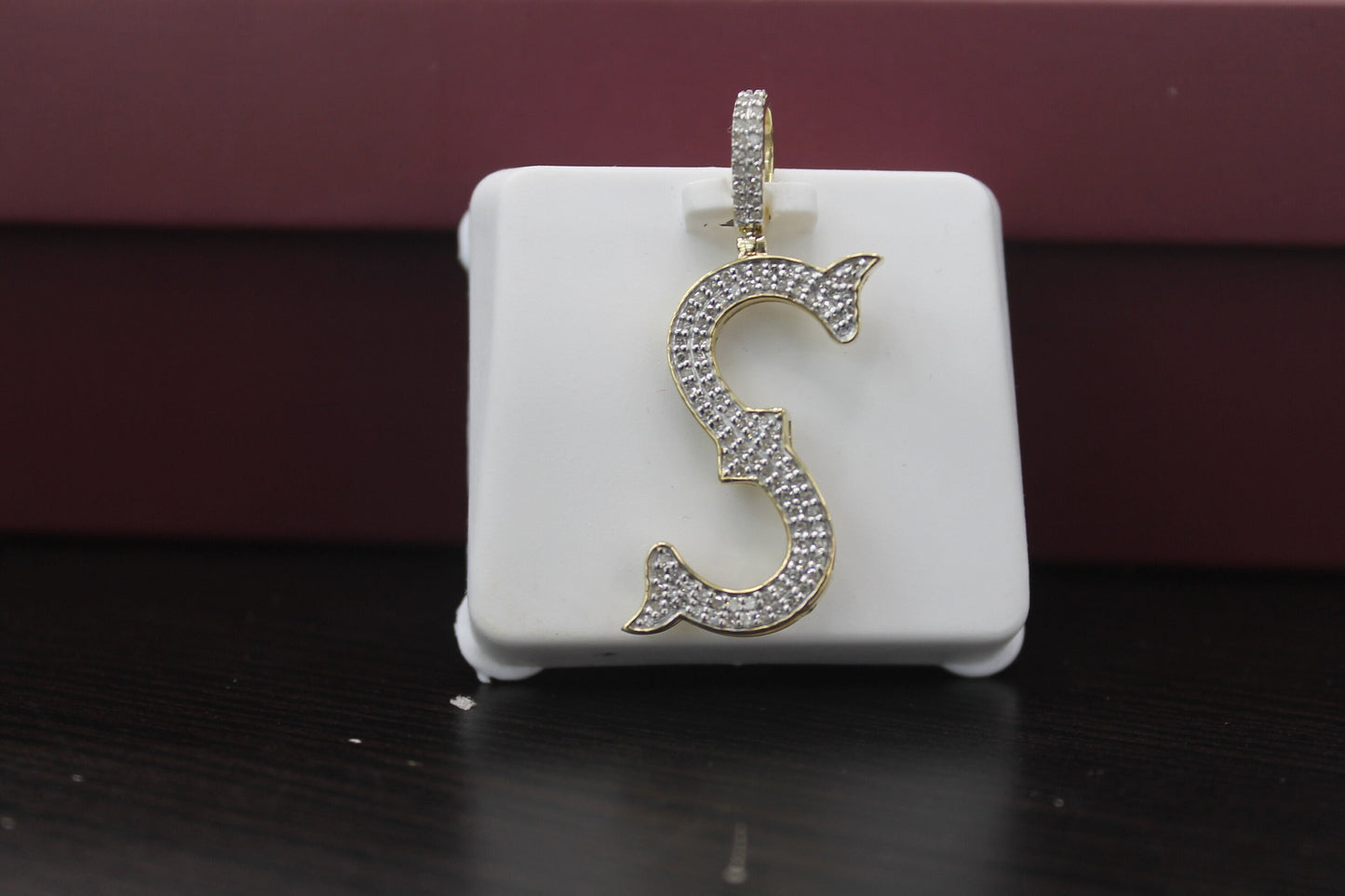 Natural Gold Initial Letter S Alphabet Pendant, Yellow Gold ,Diamond Pendant,Unisex Pendant,Hip Hop style - 3D style