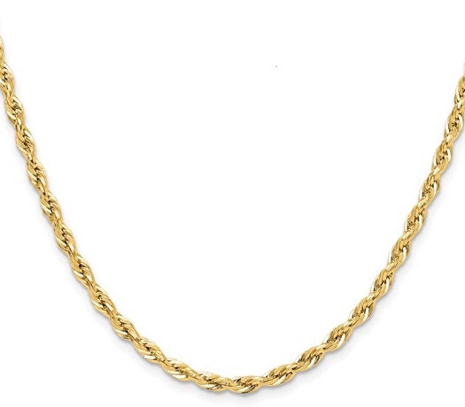 10k Gold Semi Solid Rope Chain -22 inch 3.5 mm width