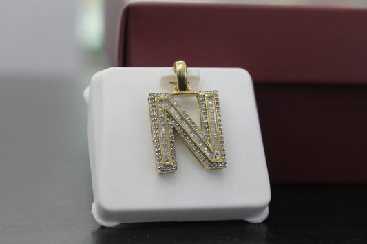 10K Gold with Natural Diamonds Initial N pendant.