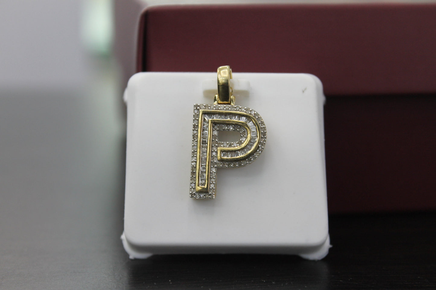 10K Gold with Natural Diamonds Initial P pendant.