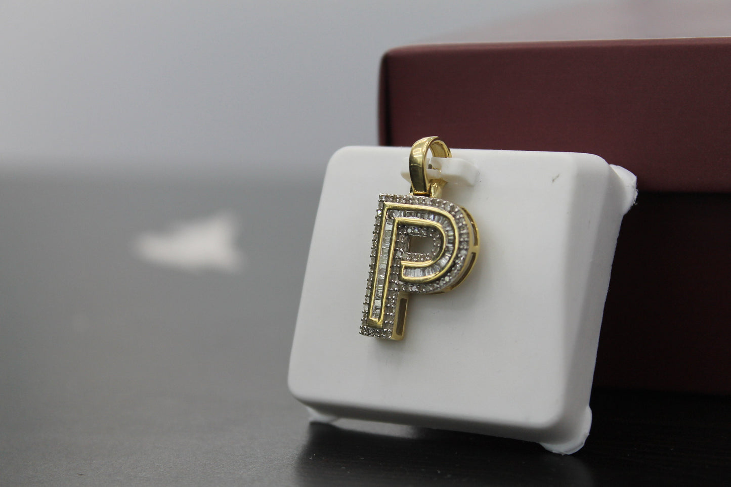 10K Gold with Natural Diamonds Initial P pendant.