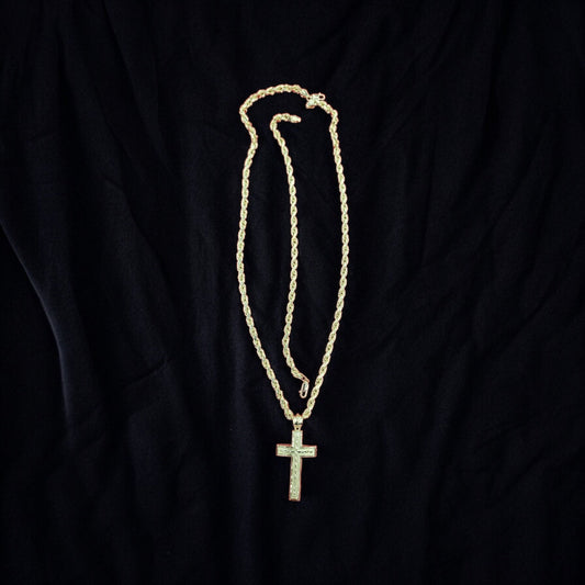 10K Gold Hollow  Rope chain.Cross pendant Bracelet