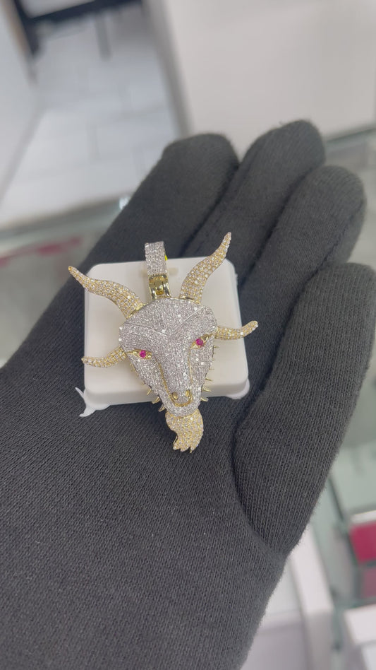 10k Gold With Natural Diamonds Goat Pendant