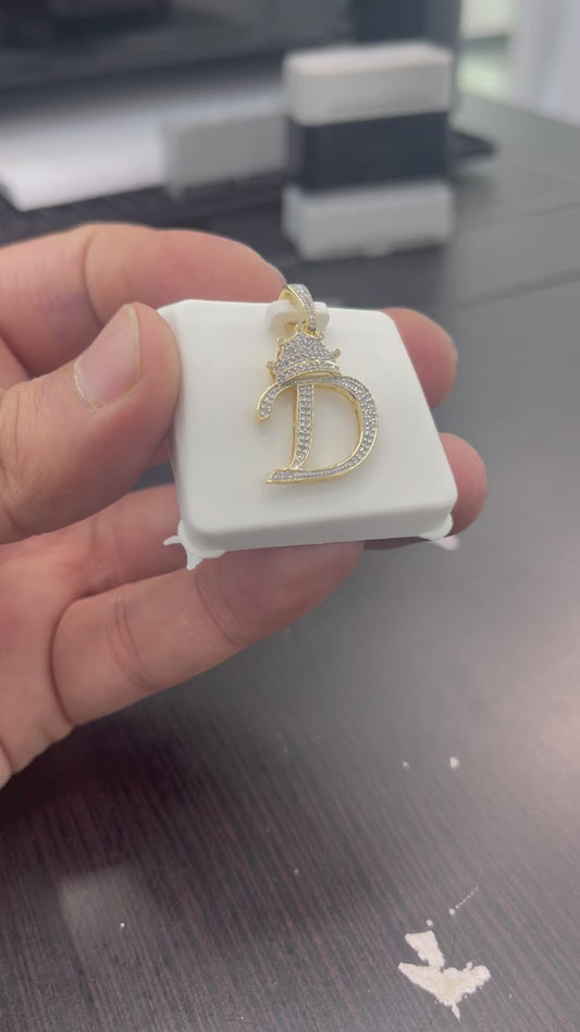 Real 10k Gold Genuine Diamond Crown 3D Initial letter Alphabet M Pendant- Hip hop pendant minimalist king Crown